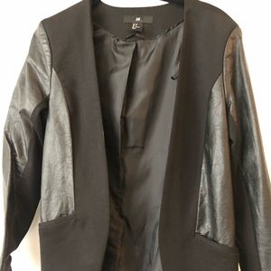 Black fitted blazer jacket with faux leather
